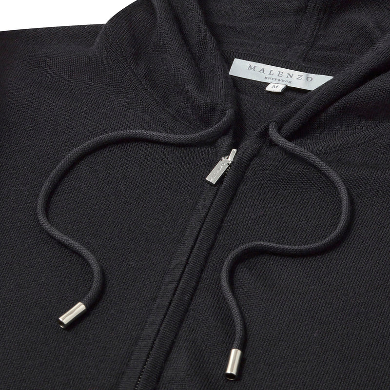 'Ravenna' Extra Fine Merino Zip Hoodie in Black