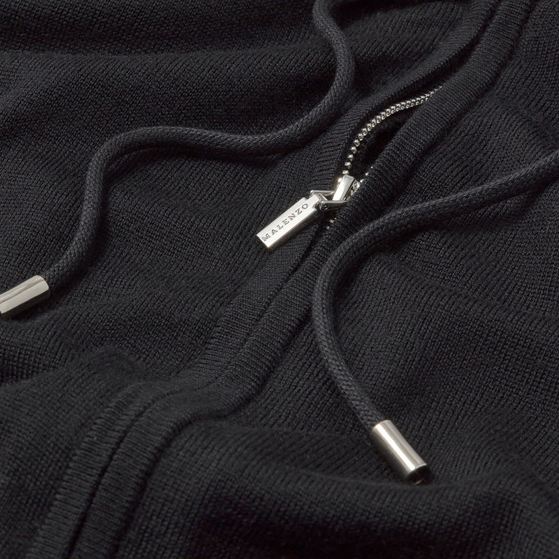 'Ravenna' Extra Fine Merino Zip Hoodie in Black