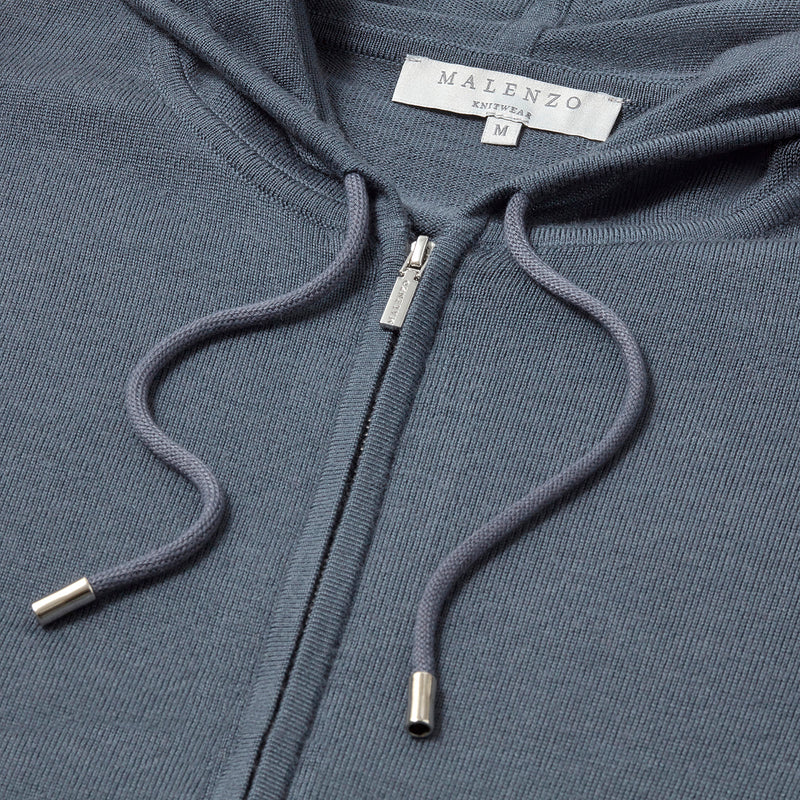 'Ravenna' Extra Fine Merino Zip Hoodie in Steel Grey