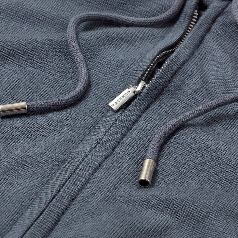 'Ravenna' Extra Fine Merino Zip Hoodie in Steel Grey