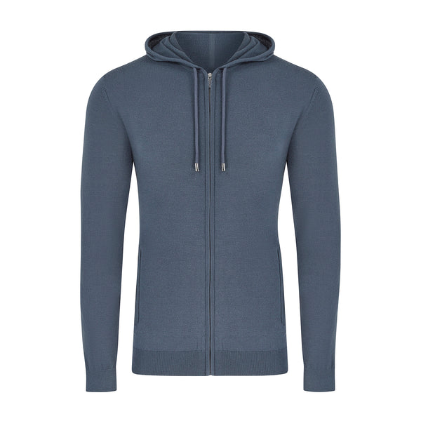 'Ravenna' Extra Fine Merino Zip Hoodie in Steel Grey