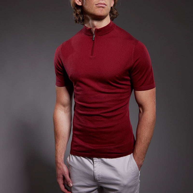 Slim Fit 'Portofino' Zip Mock Neck In Bordeaux