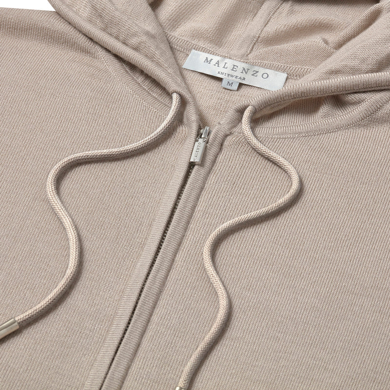 'Ravenna' Extra Fine Merino Zip Hoodie in Beige