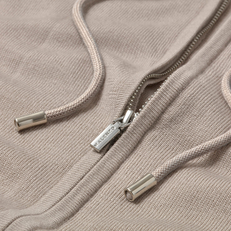 'Ravenna' Extra Fine Merino Zip Hoodie in Beige