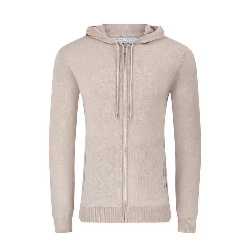 'Ravenna' Extra Fine Merino Zip Hoodie in Beige