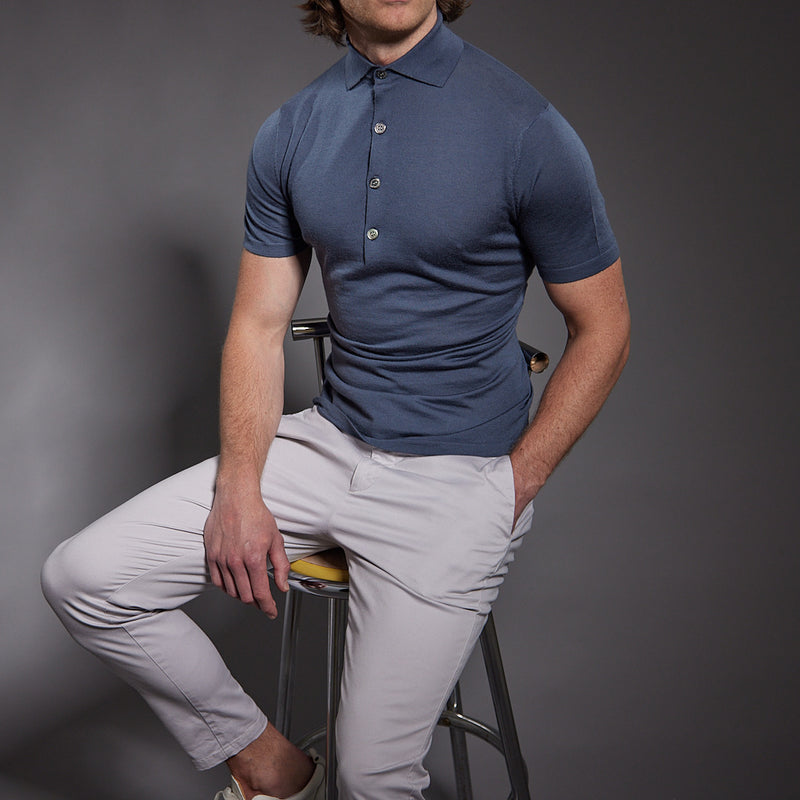 Slim Fit 'Varenna' Polo in Steel Blue