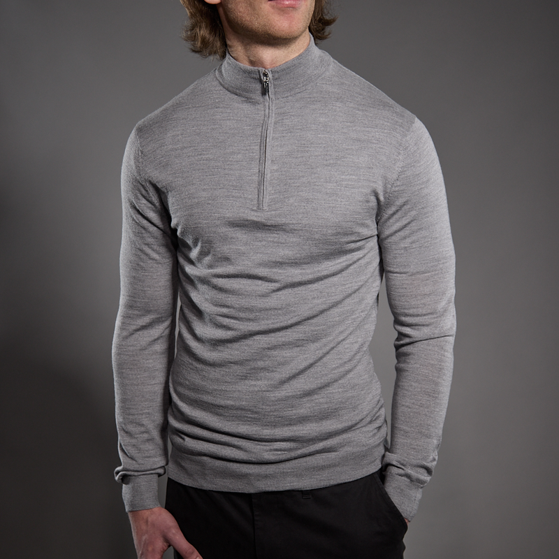 Slim Fit ‘Amalfi’ 1/4 Zip Pullover In Silver Marl