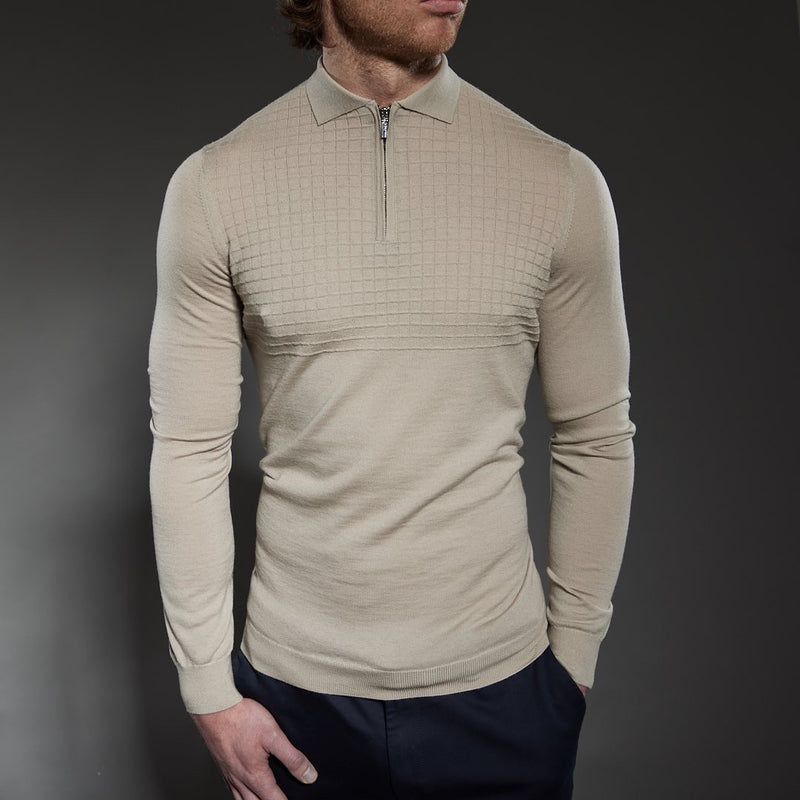 Long Sleeved 'Florence' Polo in Beige