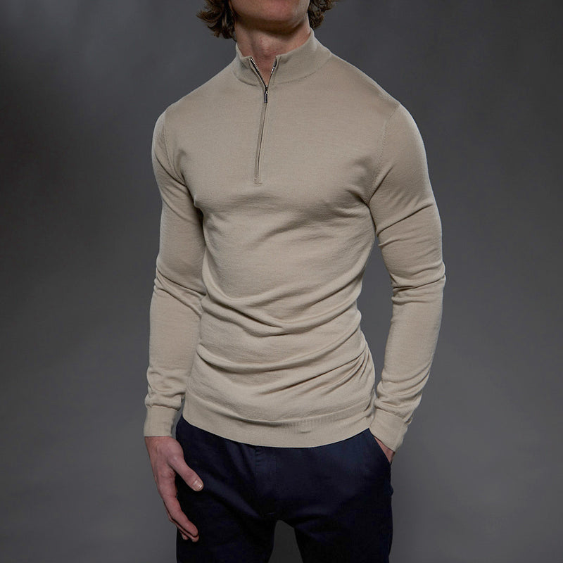 Slim Fit Amalfi' 1/4 Zip Pullover In Beige